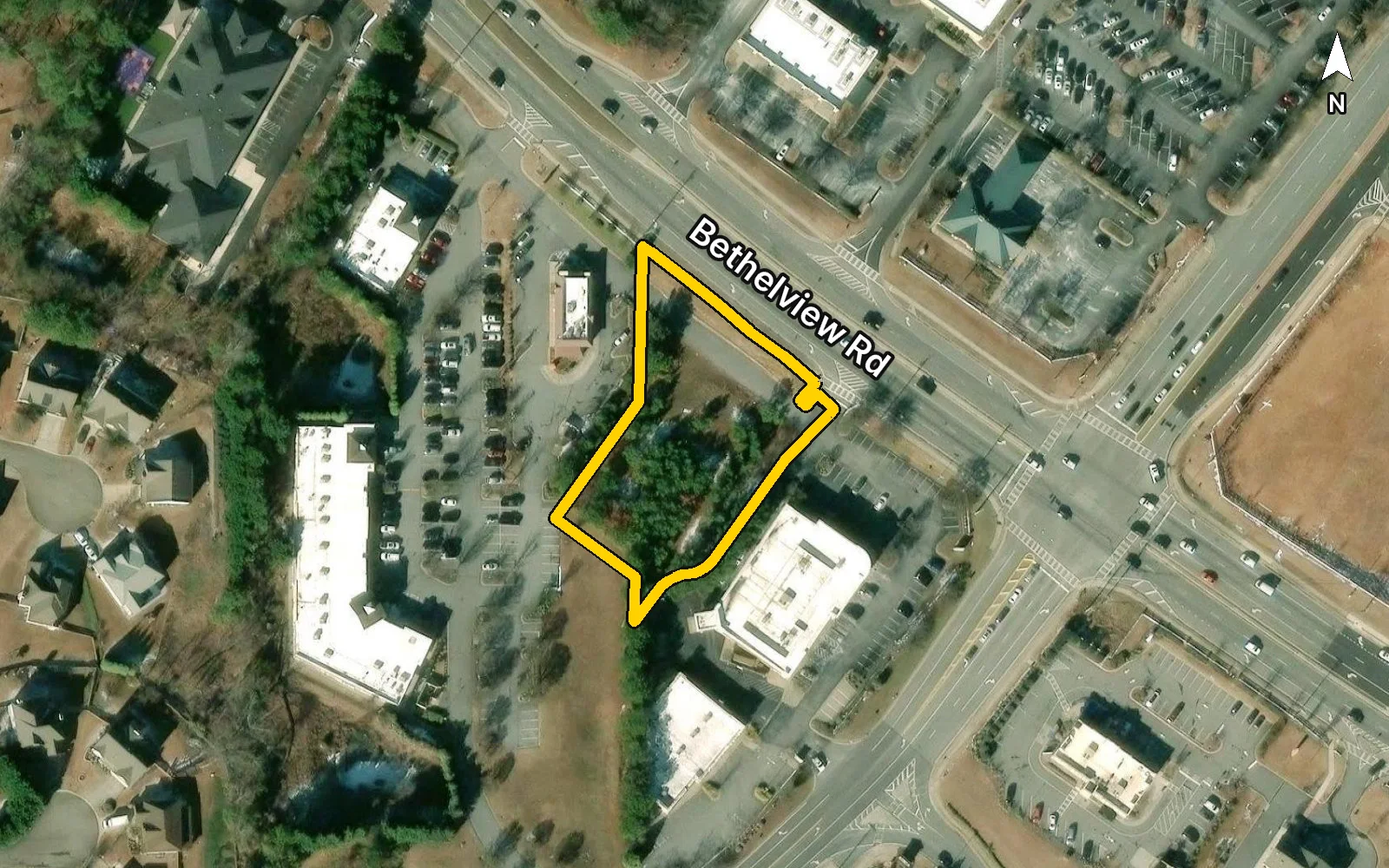 Aerial, Esri, Maxar for Bethelview Road at Castleberry Road