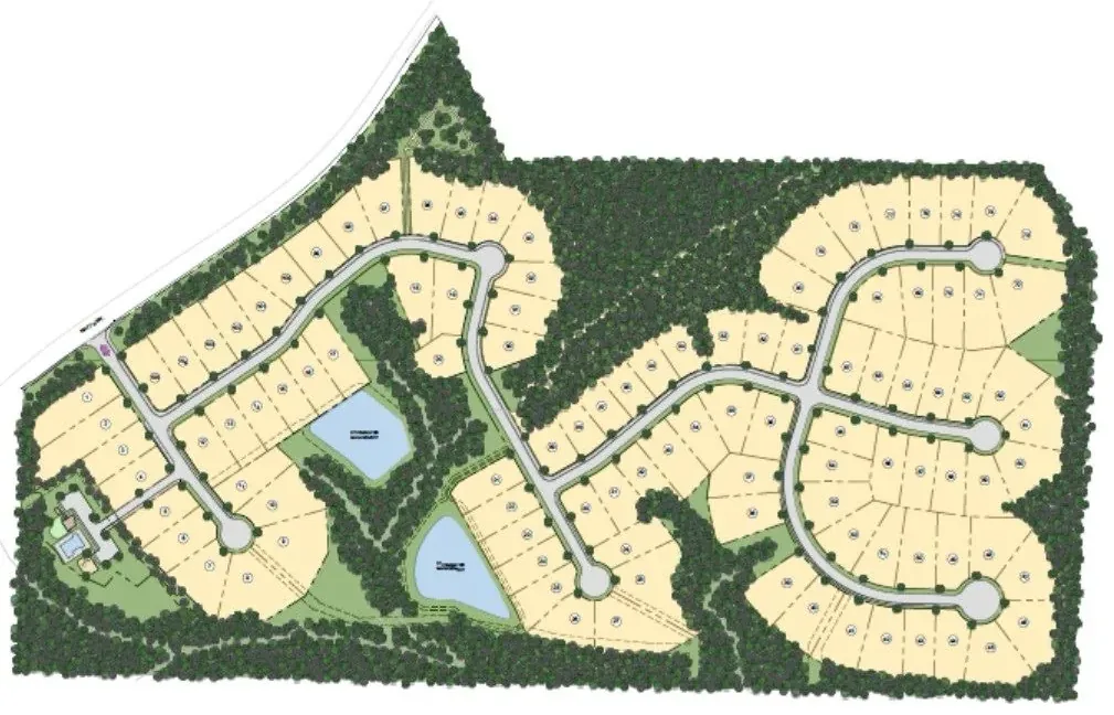 Site plan for a 105 lot subdivision at 3970 Matt Highway in Forsyth County, Georgia, bought by Century Communities