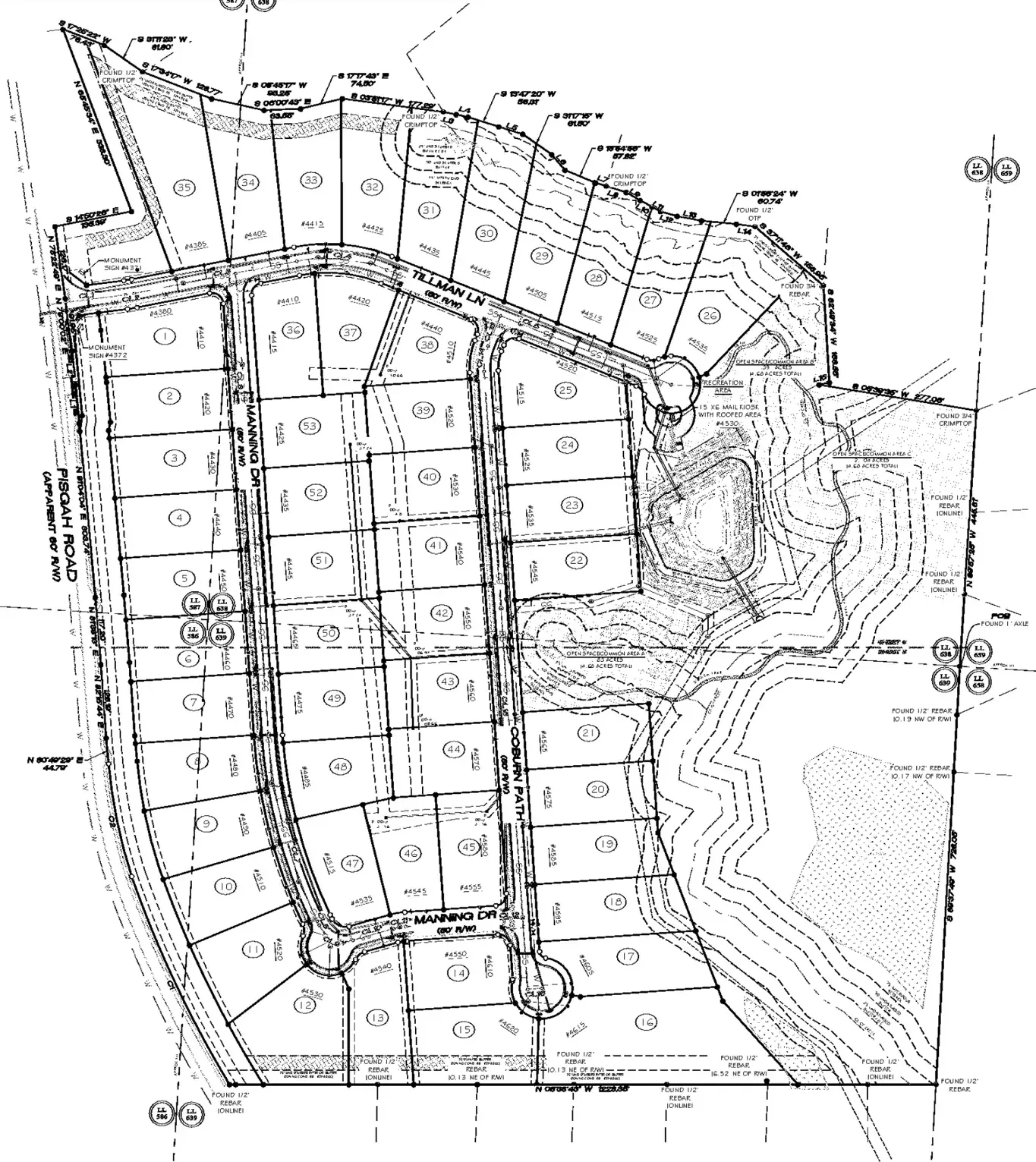 Plat of a 53 lot subdivision off Pisgah Road in Forsyth County, Georgia, developed lots bought by Lennar