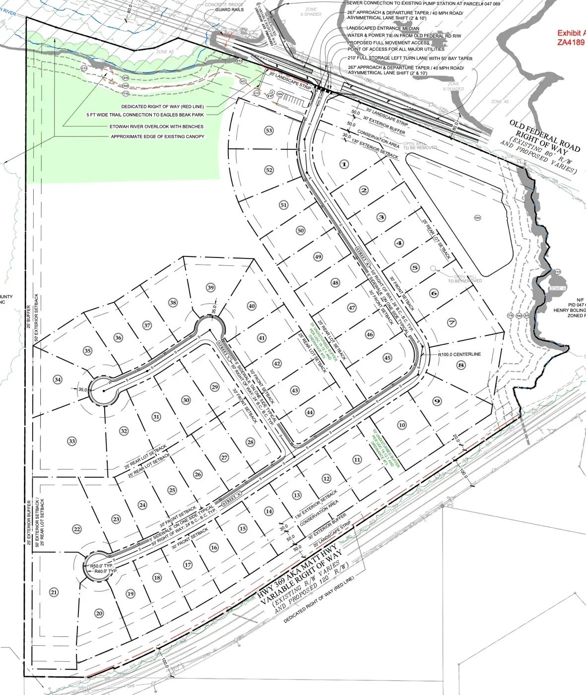 Site plan for a 53 lot subdivision on Old Federal Road in Forsyth County, Georgia, bought by Fischer Homes